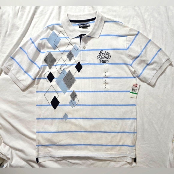 ecko unltd Defined By Design polo shirt Diamond Blue Stripe Y2k Size Lar… - Picture 1 of 9